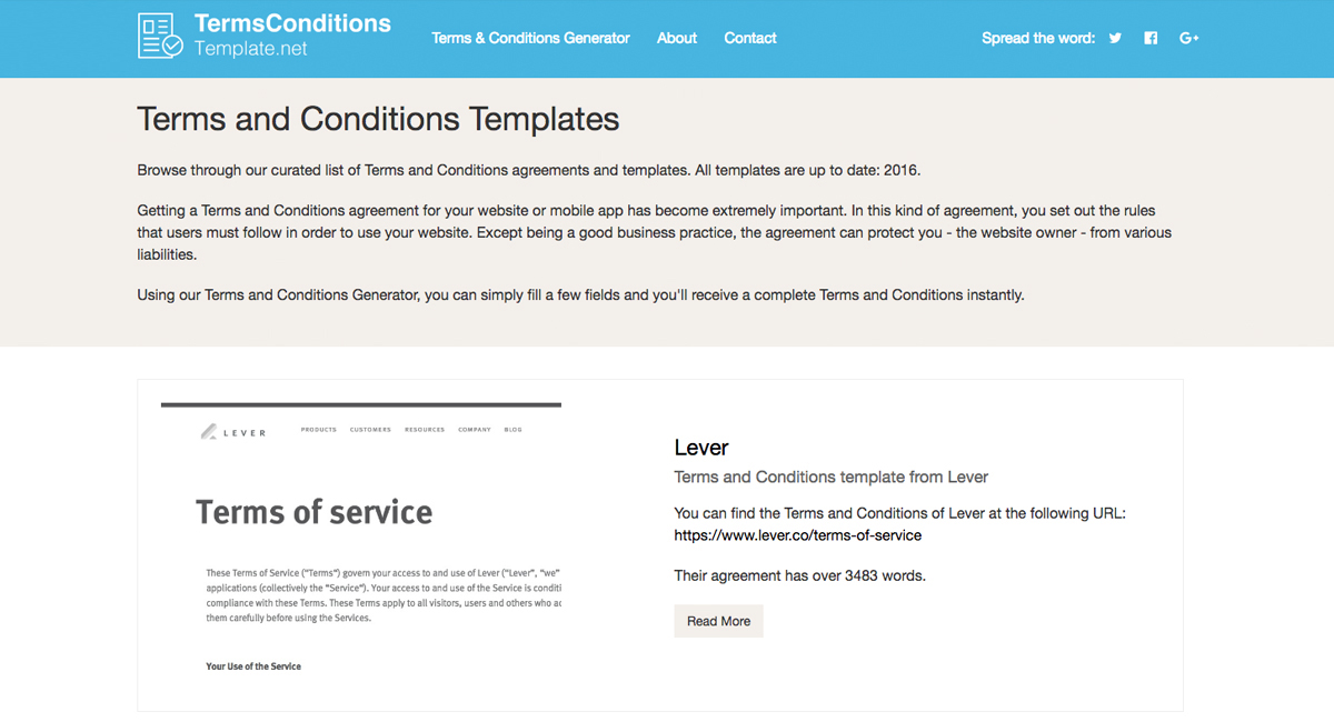2020 Terms and Conditions Template Generator